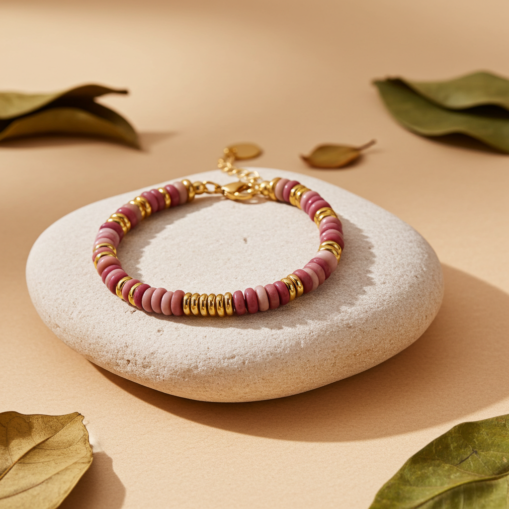 Pulsera de cuentas de jade en acero dorado