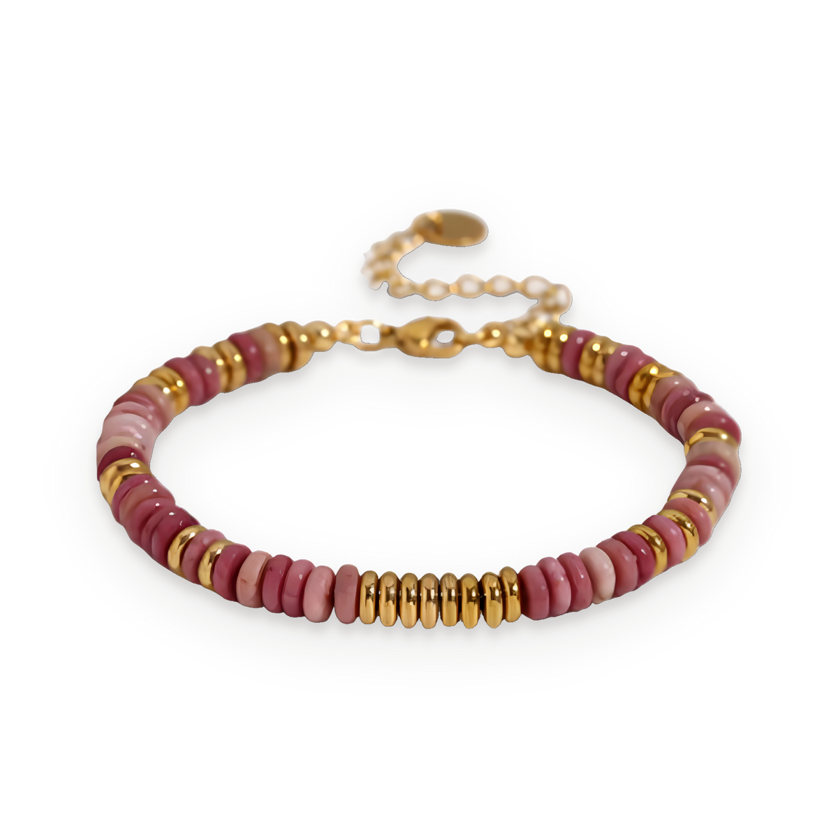 Pulsera de cuentas de jade en acero dorado