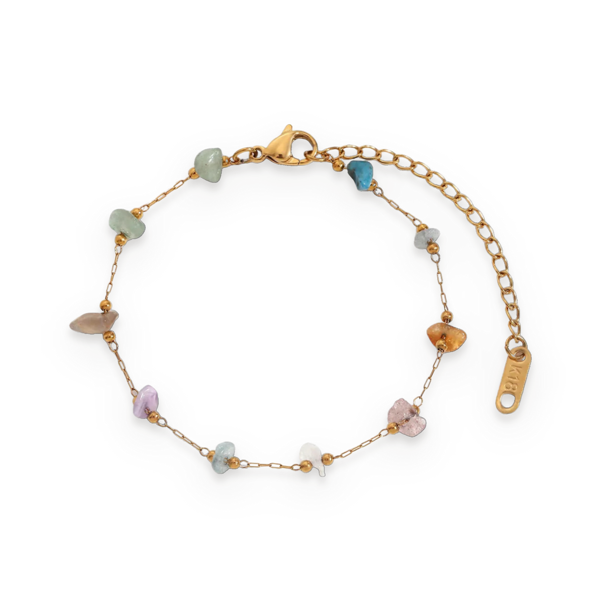 Pulsera de cadena fina de piedras naturales multicolor en acero dorado