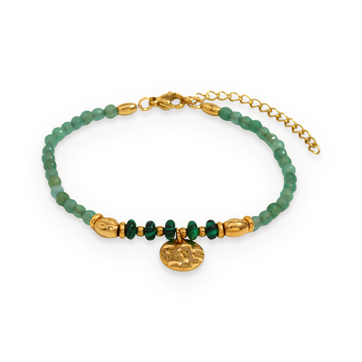 Pulsera de cuentas de piedras naturales en acero dorado