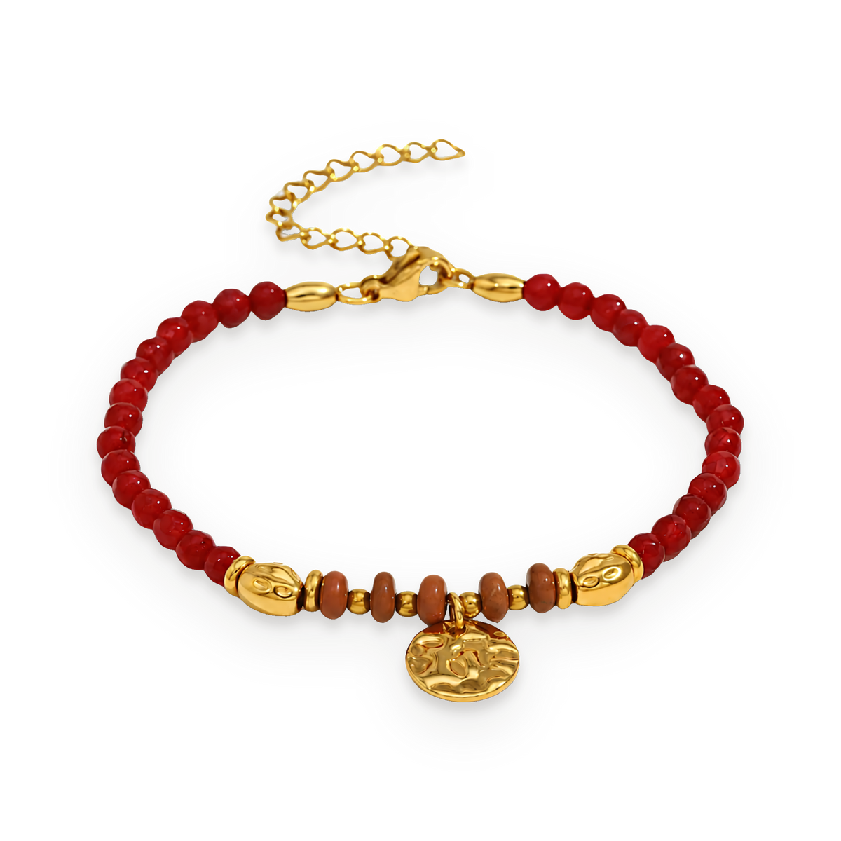 Pulsera de cuentas de piedras naturales en acero dorado