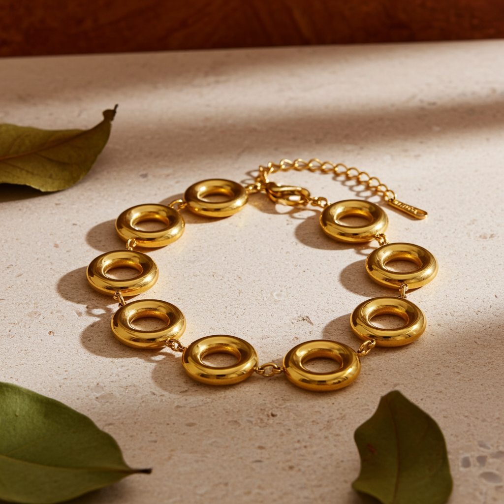 Pulsera de círculos pulidos en acero dorado