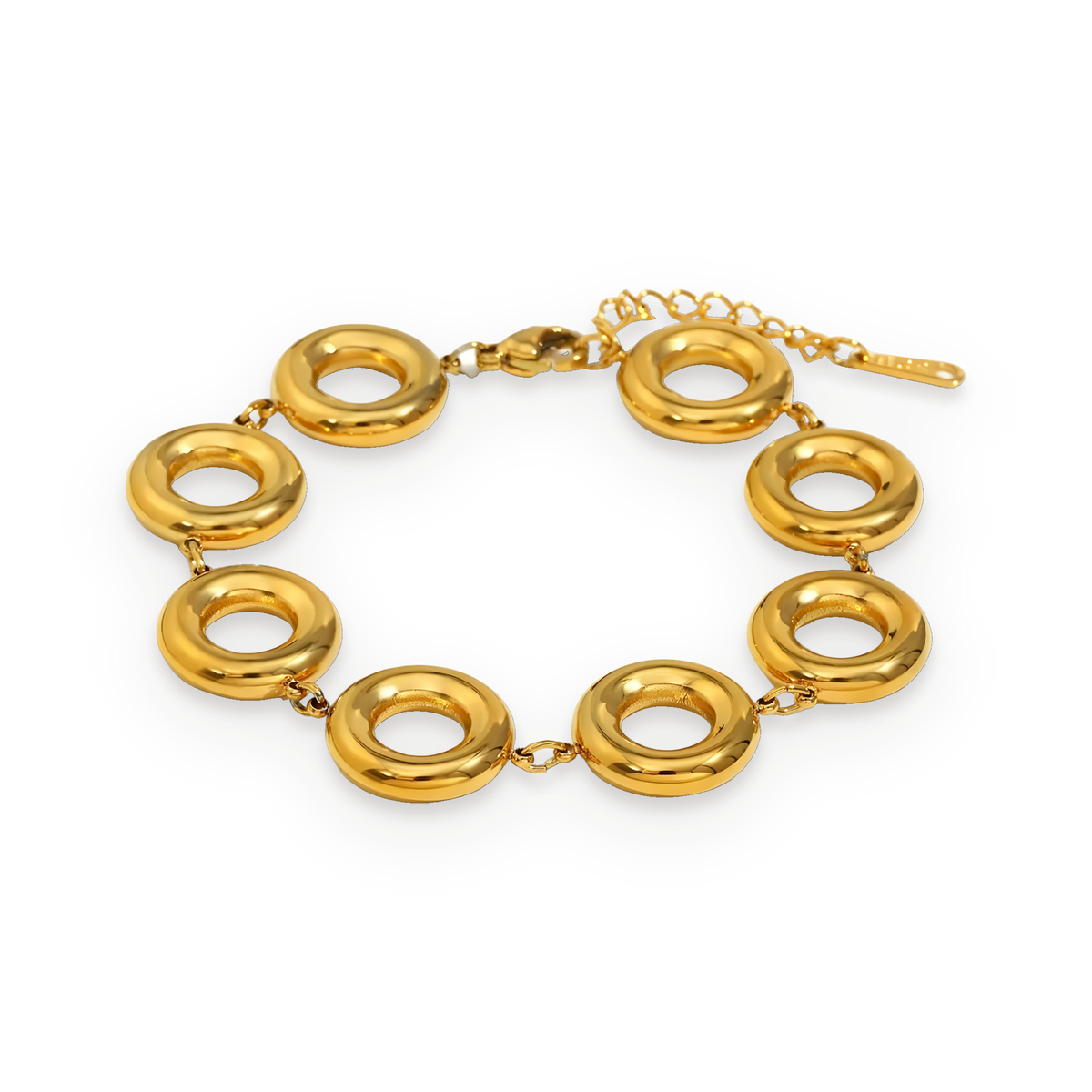 Pulsera de círculos pulidos en acero dorado