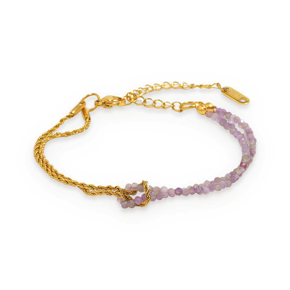 Pulsera de cadena y cuentas de piedra malva en acero dorado