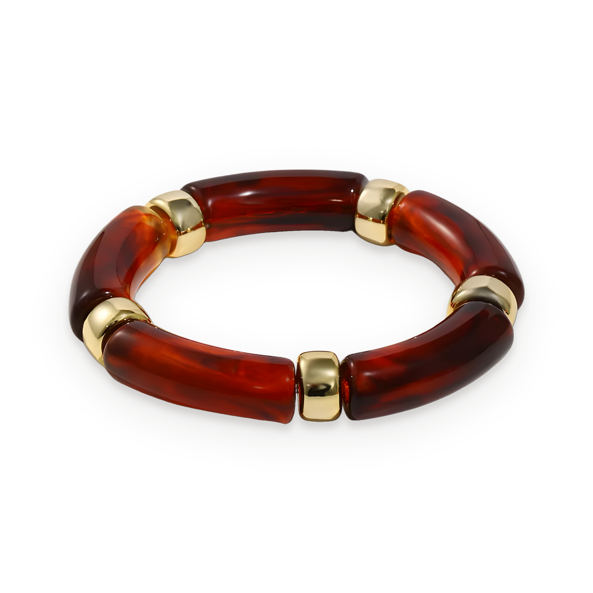 Pulsera elástica de resina efecto carey en acero dorado