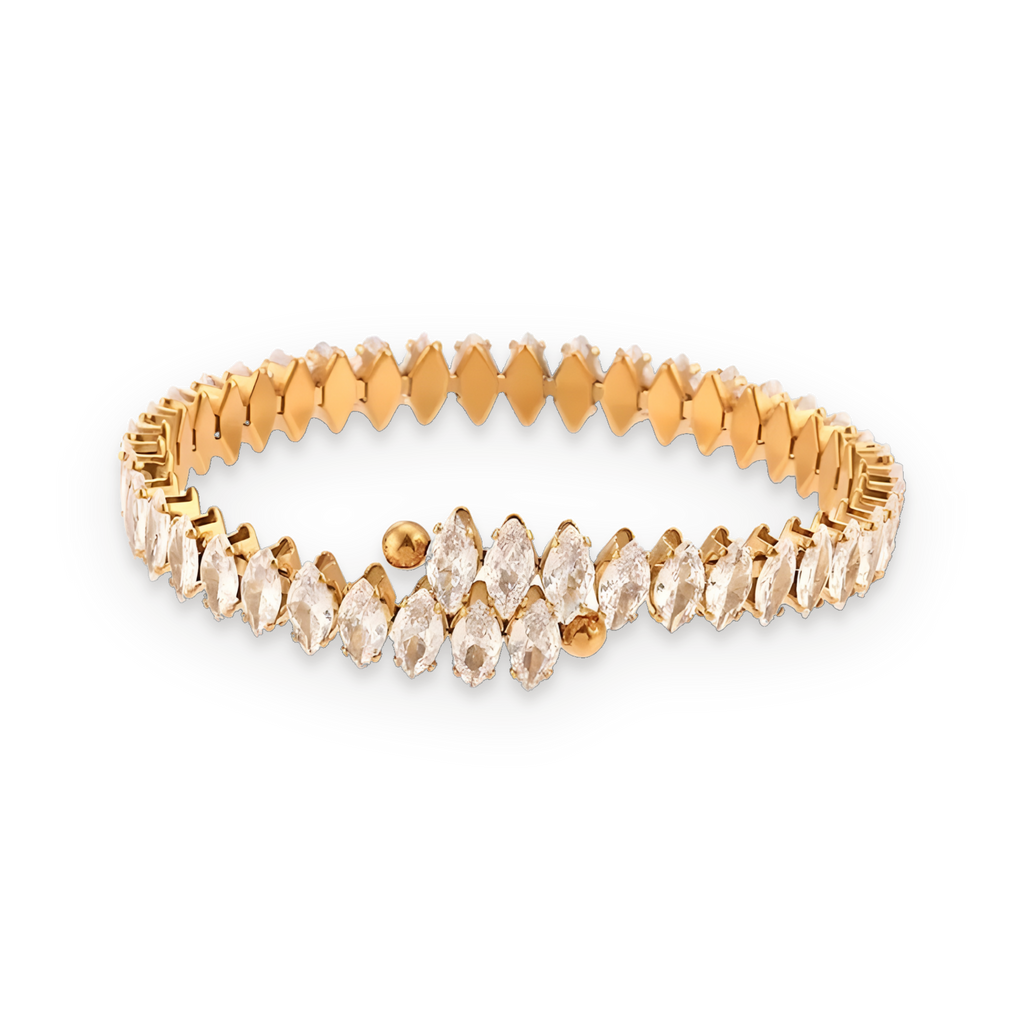 Pulsera tenis abierta de circonitas en acero dorado