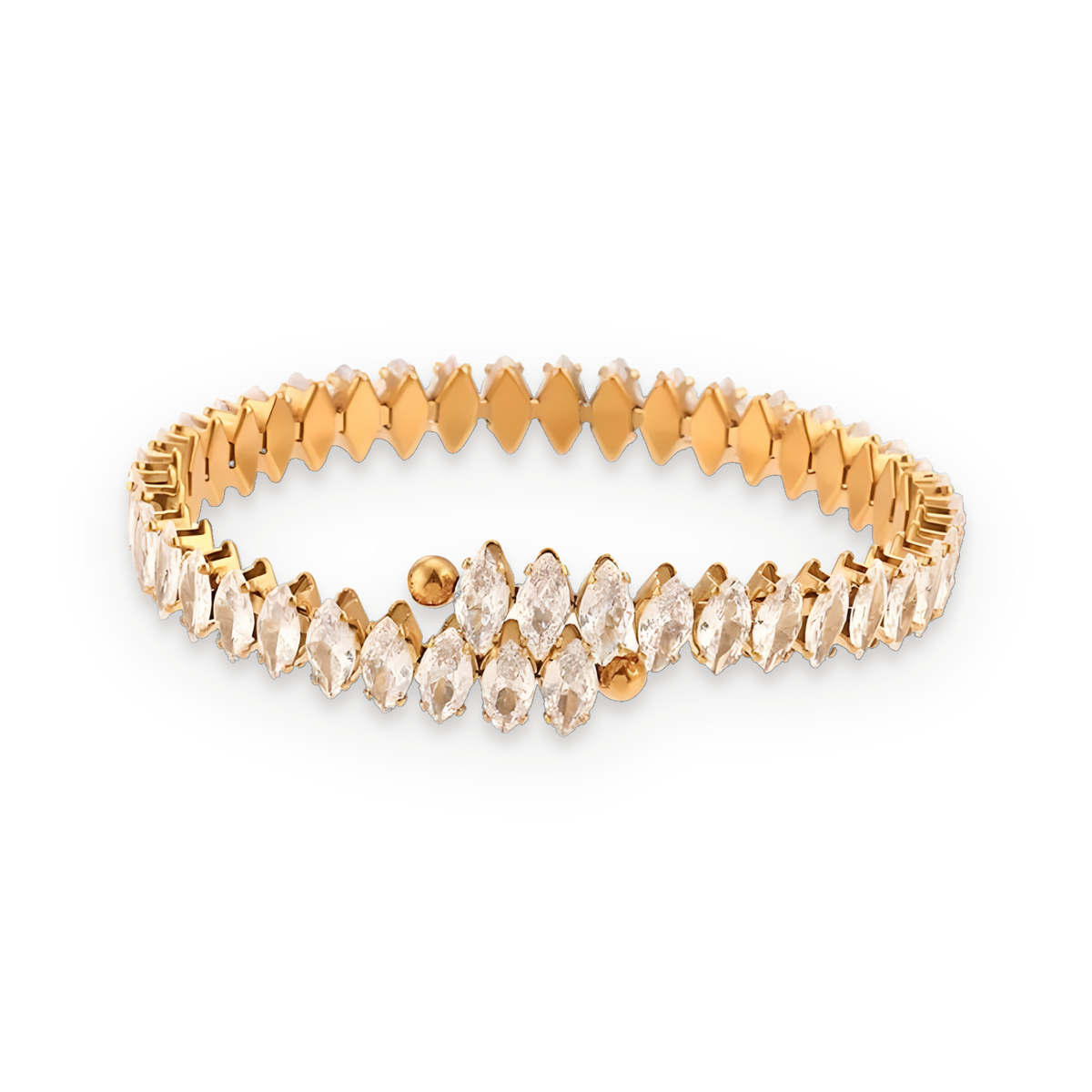 Pulsera tenis abierta de circonitas en acero dorado