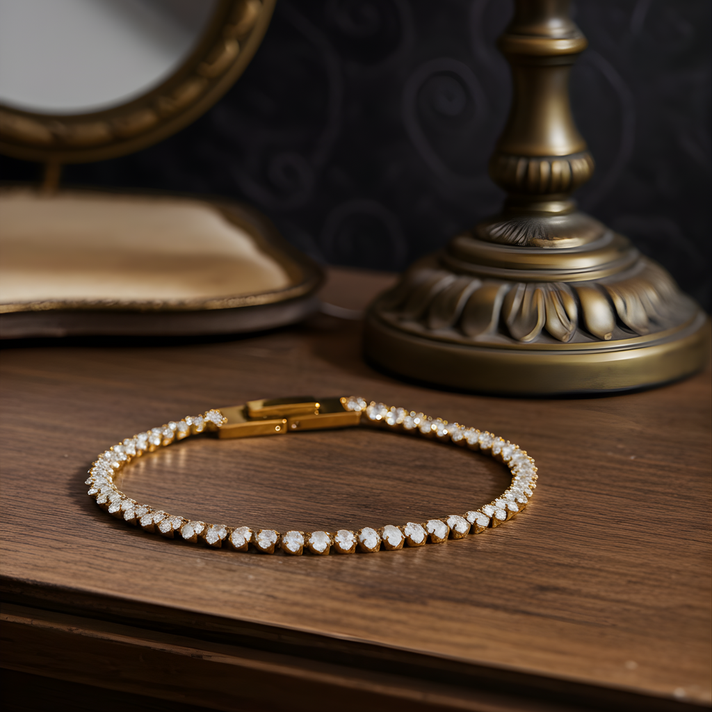 Pulsera tenis de circonitas en acero dorado