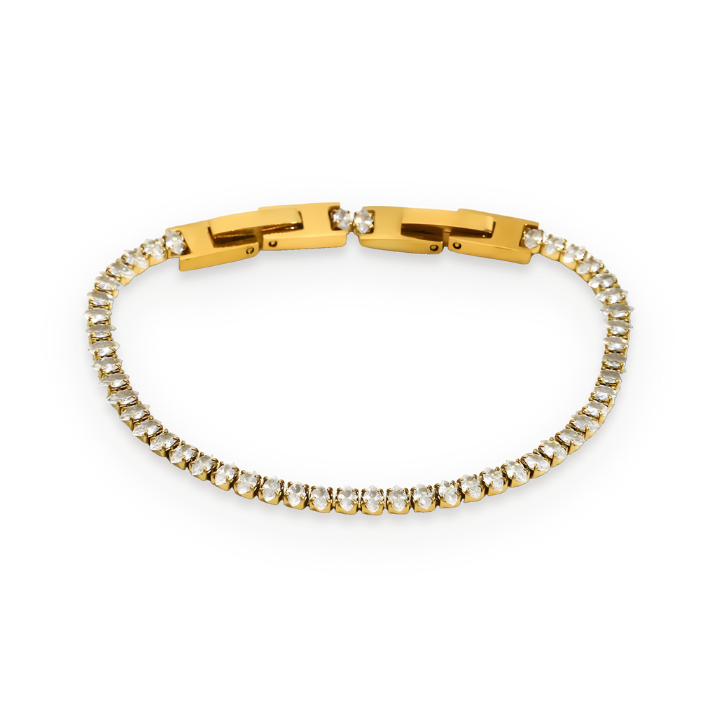 Pulsera tenis de circonitas en acero dorado