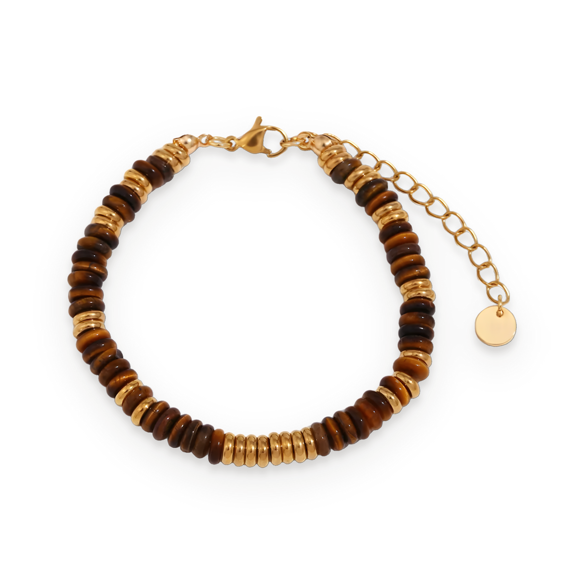 Pulsera de cuentas heishi en tonos marrones en acero dorado