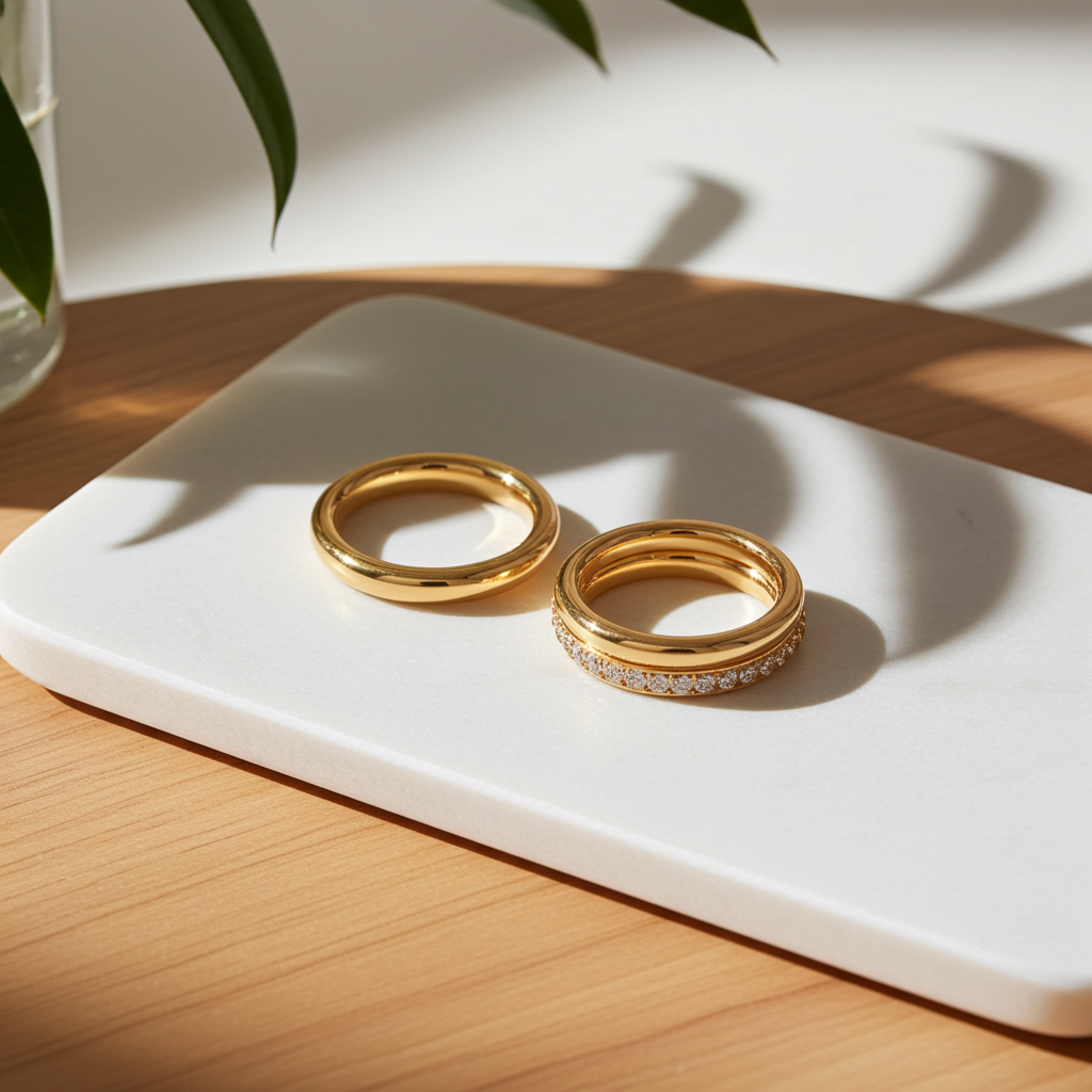 Anillo apilable de circonitas en acero dorado